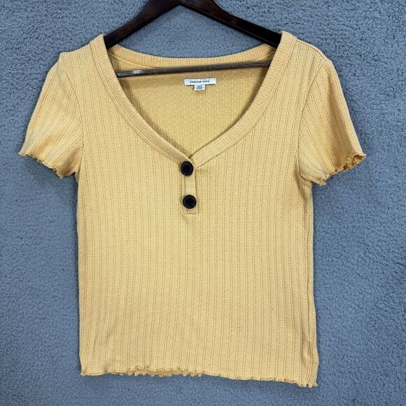 American Eagle Top Womens Medium Yellow‎ V Neck Ribbed Knit Boho 90s Y2K Preppy - Picture 1 of 6